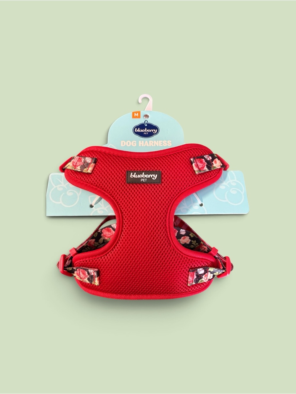 Blueberry Pet Red Floral Mesh Dog Harness - Medium